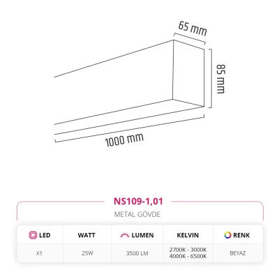 Nevo 100 Cm Linear Sarkıt Beyaz Ns109-1 — 2. görsel
