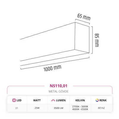 Nevo 100 Cm Linear Sarkıt Beyaz Ns110-1 — 2. görsel
