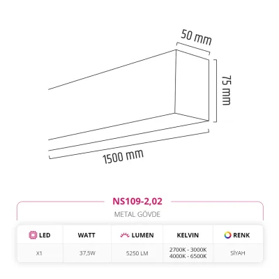 Nevo 150 Cm Linear Linear Sarkıt Siyah Ns109-2