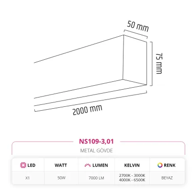 Nevo 200 Cm Linear Sarkıt Beyaz Ns109-3