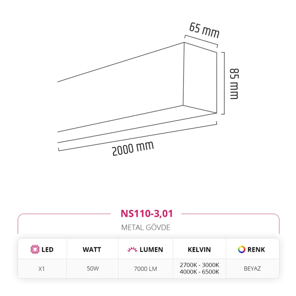 Nevo 200 Cm Linear Sarkıt Beyaz Ns110-3 — 2. görsel