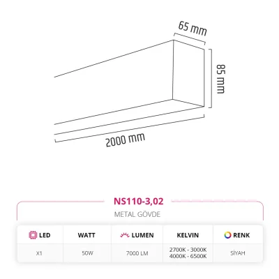 Nevo 200 Cm Linear Sarkıt Siyah Ns110-3 — 2. görsel