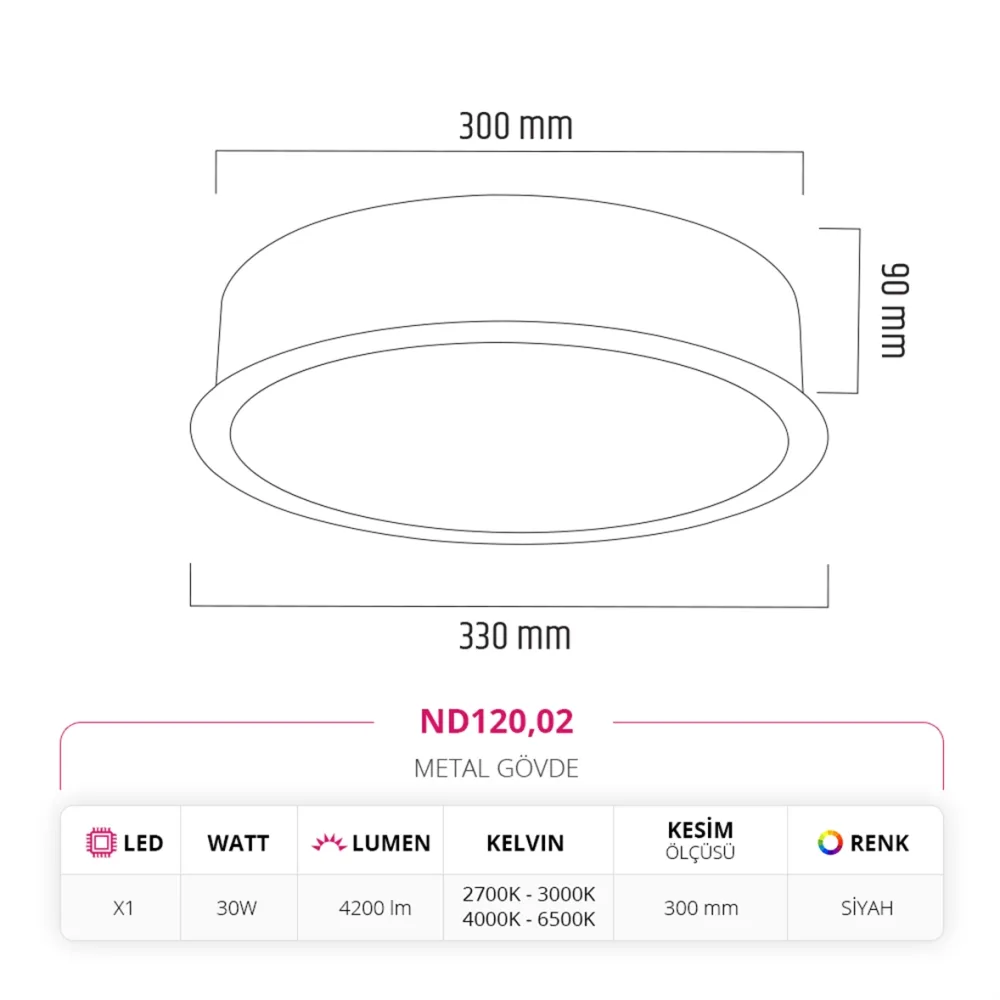 Nevo 33 Cm Sıva Altı Led Armatür Siyah Nd120 — 2. görsel