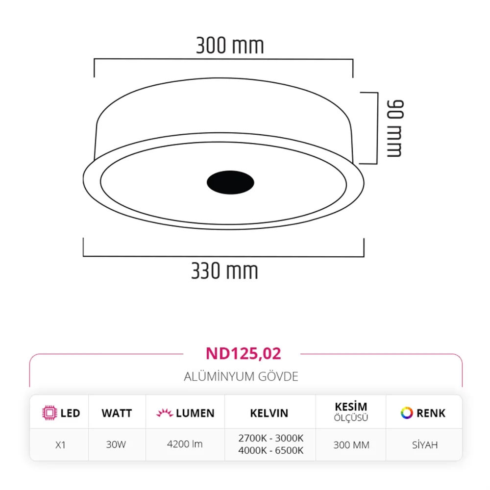 Nevo 33 Cm Sıva Altı Led Armatür Siyah Nd125 — 3. görsel