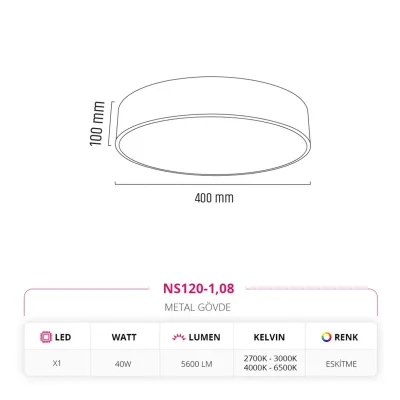 Nevo 40 Cm Sıva Üstü Ledli Tavan Armatürü Eskitme Ns120-1