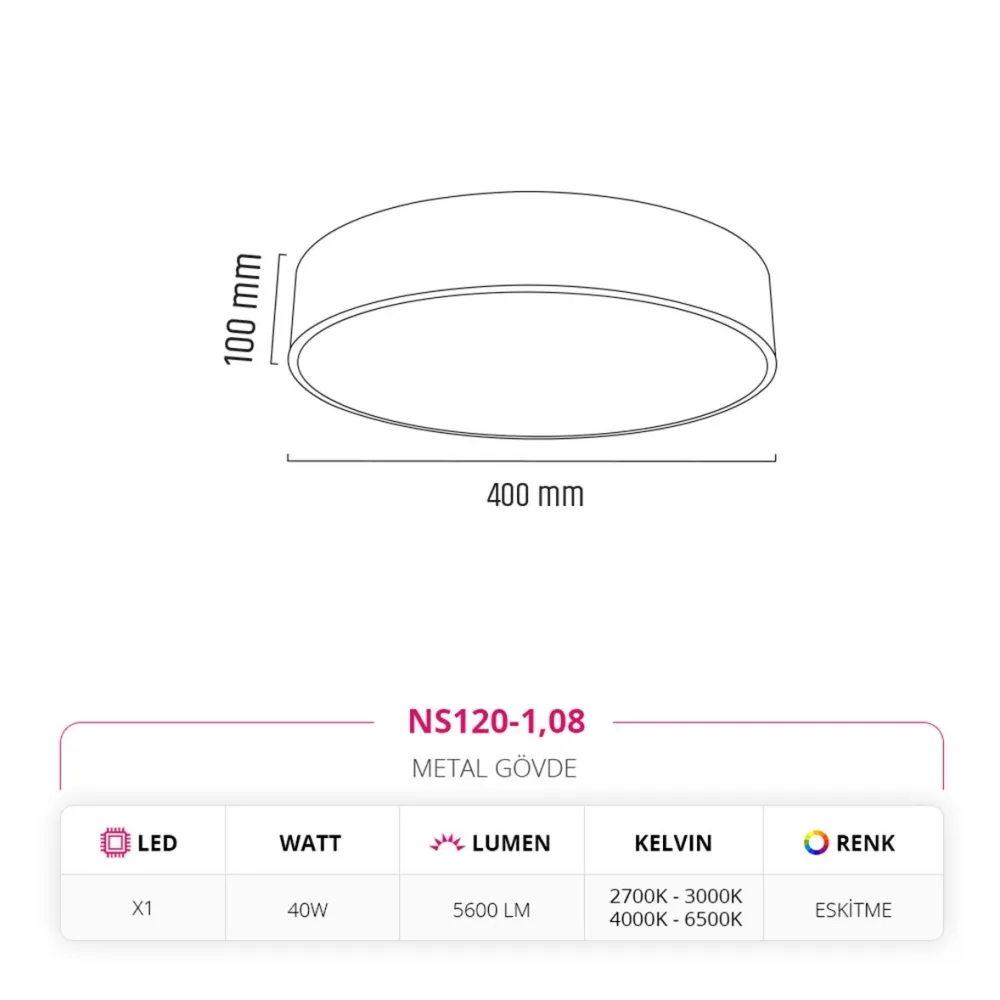 Nevo 40 Cm Sıva Üstü Ledli Tavan Armatürü Eskitme Ns120-1 — 2. görsel