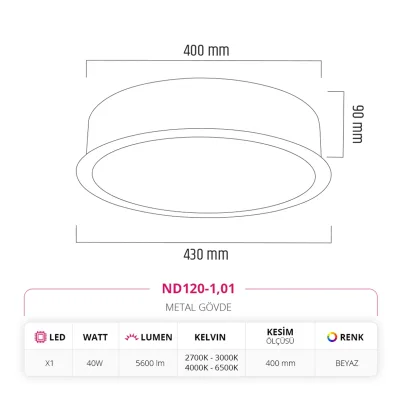 Nevo 43 Cm Sıva Altı Led Armatür Beyaz Nd120-1 — 3. görsel