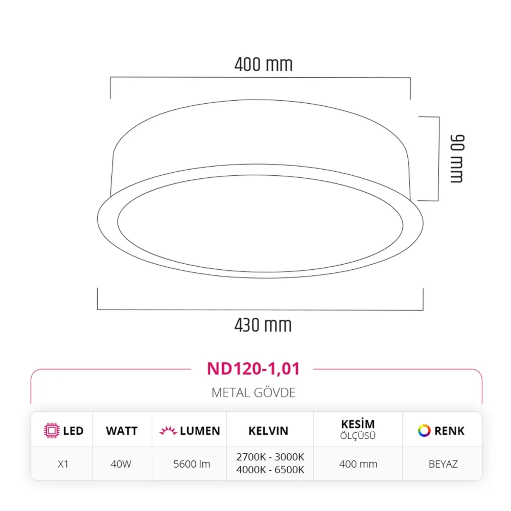 Nevo 43 Cm Sıva Altı Led Armatür Beyaz Nd120-1 — 3. görsel