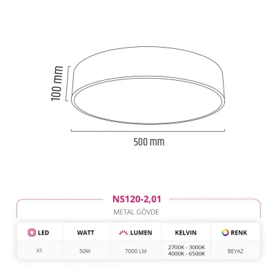 Nevo 50 Cm Sıva Üstü Ledli Tavan Armatürü Beyaz Ns120-2 — 2. görsel