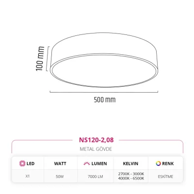 Nevo 50 Cm Sıva Üstü Ledli Tavan Armatürü Eskitme Ns120-2