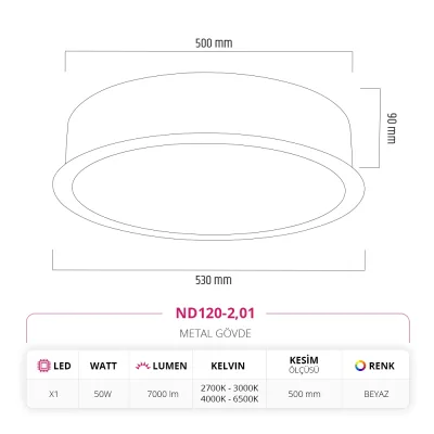 Nevo 53 Cm Sıva Altı Led Armatür Beyaz Nd120-2 — 3. görsel