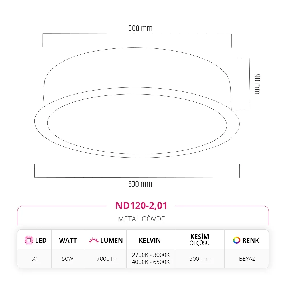 Nevo 53 Cm Sıva Altı Led Armatür Beyaz Nd120-2 — 3. görsel