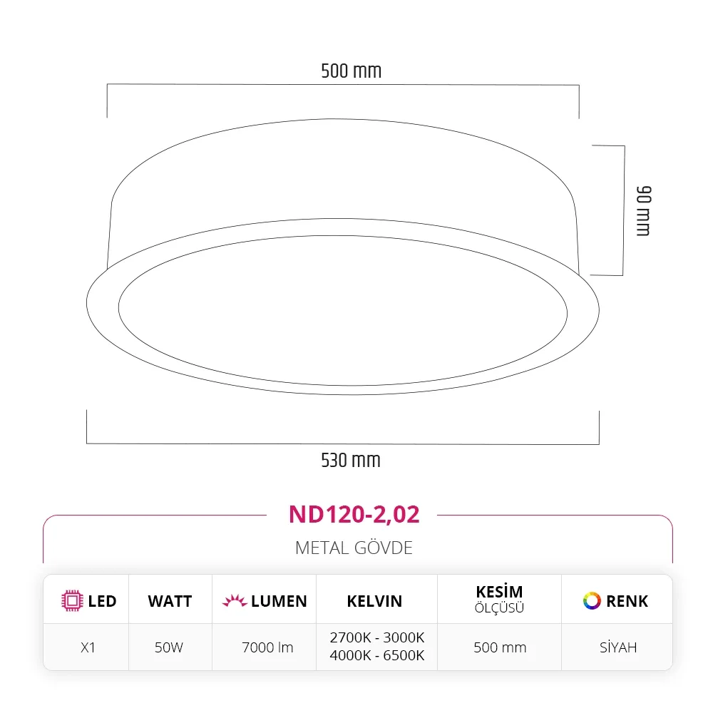 Nevo 53 Cm Sıva Altı Led Armatür Siyah Nd120-2 — 2. görsel