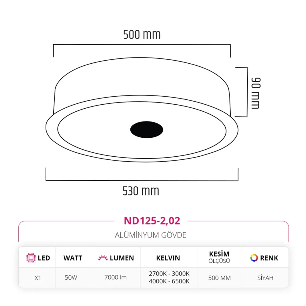 Nevo 53 Cm Sıva Altı Led Armatür Siyah Nd125-2 — 3. görsel