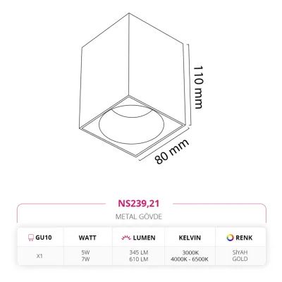 Nevo 5w Sıva Üstü Led Spot Siyah Gold Ns239 — 2. görsel