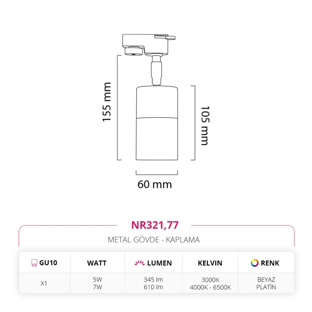 Nevo Dekoratif Ray Spot Beyaz Platin Nr321 — 4. görsel