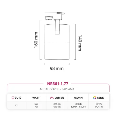 Nevo Dekoratif Ray Spot Beyaz Platin Nr361-1 — 4. görsel