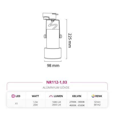 Nevo Dekoratif Ray Spot Beyaz Siyah Nr112-1 — 5. görsel