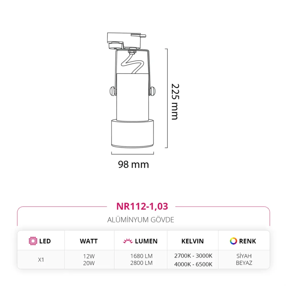 Nevo Dekoratif Ray Spot Beyaz Siyah Nr112-1 — 5. görsel