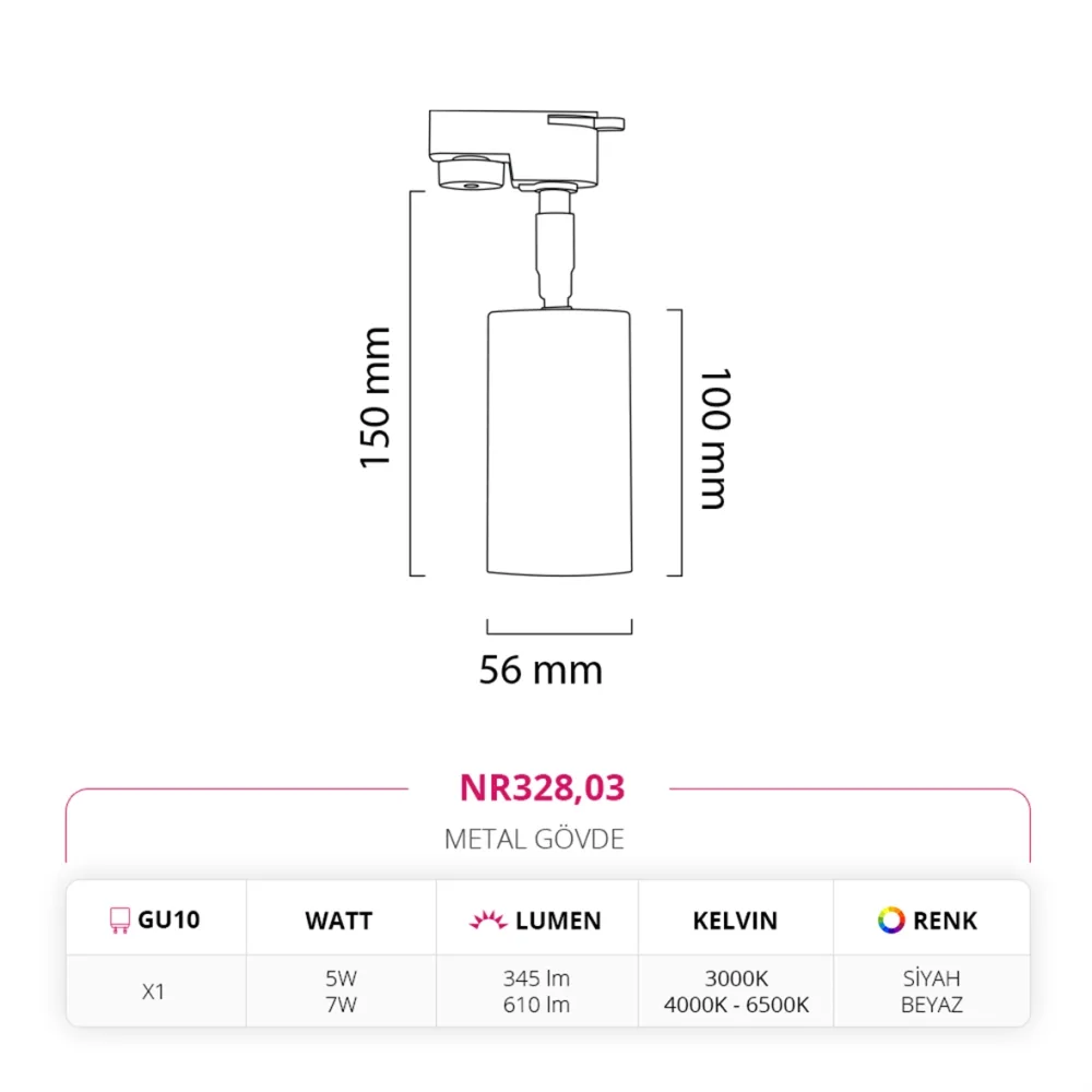 Nevo Dekoratif Ray Spot Beyaz Siyah Nr328 — 4. görsel
