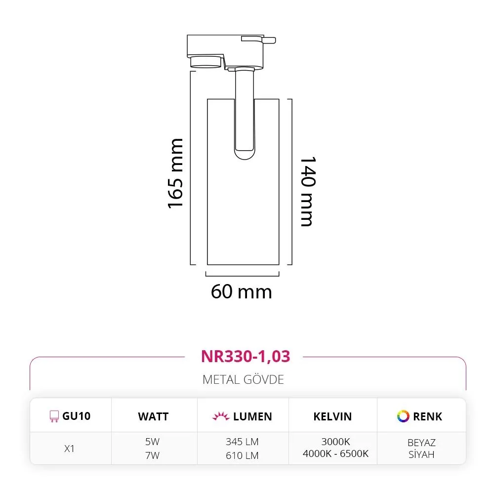 Nevo Dekoratif Ray Spot Beyaz Siyah Nr330-1 — 2. görsel