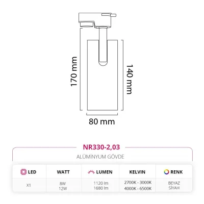 Nevo Dekoratif Ray Spot Beyaz Siyah Nr330-2 — 3. görsel