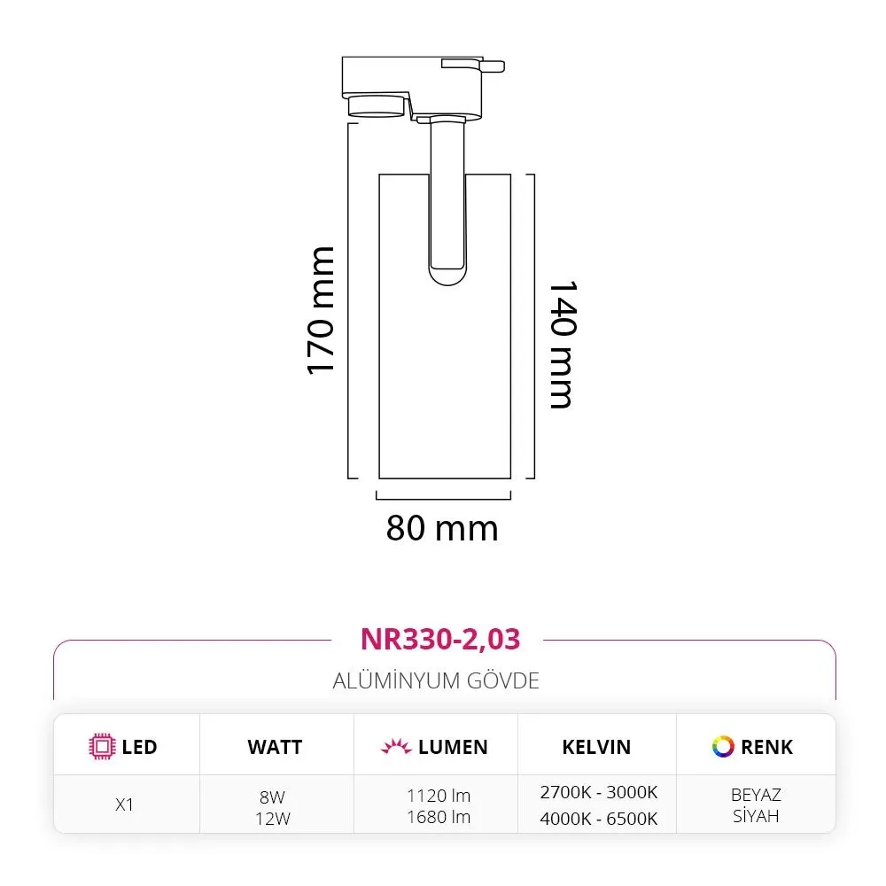 Nevo Dekoratif Ray Spot Beyaz Siyah Nr330-2 — 3. görsel