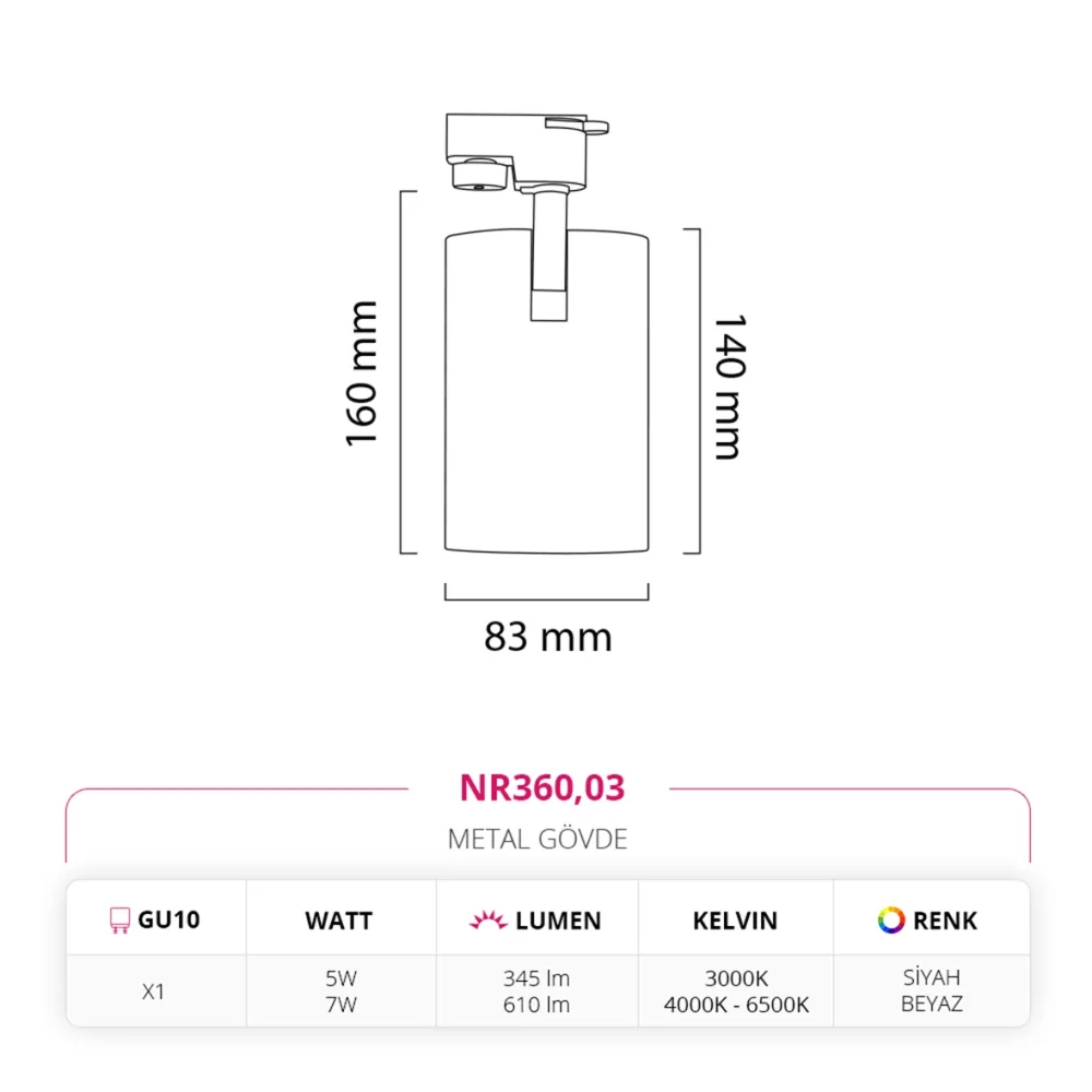 Nevo Dekoratif Ray Spot Beyaz Siyah Nr360 — 4. görsel