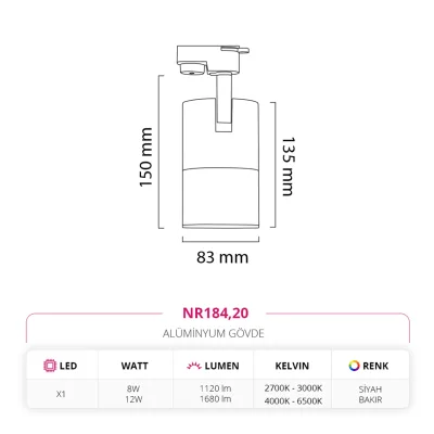 Nevo Dekoratif Ray Spot Siyah Bakır Nr184 — 5. görsel