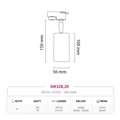 Nevo Dekoratif Ray Spot Siyah Bakır Nr328 — 4. görsel