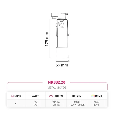 Nevo Dekoratif Ray Spot Siyah Bakır Nr332 — 4. görsel
