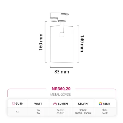 Nevo Dekoratif Ray Spot Siyah Bakır Nr360 — 4. görsel