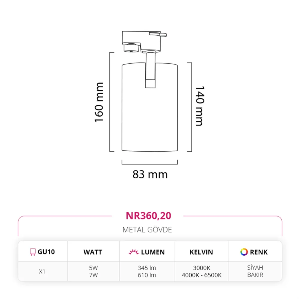 Nevo Dekoratif Ray Spot Siyah Bakır Nr360 — 4. görsel