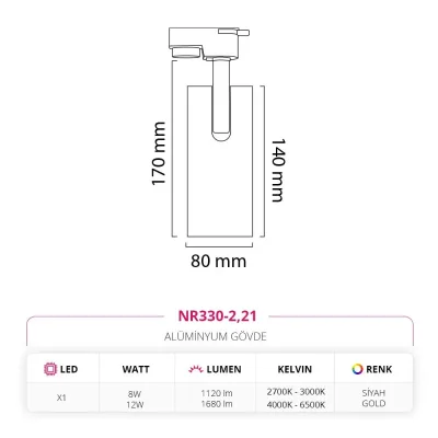 Nevo Dekoratif Ray Spot Siyah Gold Nr330-2