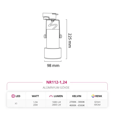 Nevo Dekoratif Ray Spot Siyah Krom Nr112-1 — 5. görsel