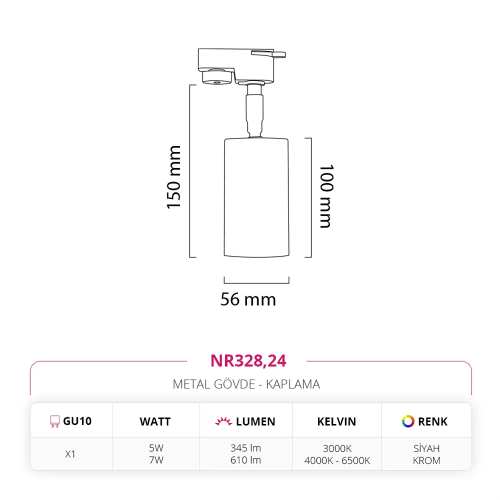 Nevo Dekoratif Ray Spot Siyah Krom Nr328 — 4. görsel