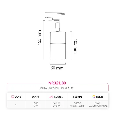 Nevo Dekoratif Ray Spot Siyah Saten Portakal Nr321 — 4. görsel