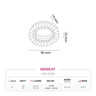 Nevo Sıva Altı Cam Spot Gold Nd505