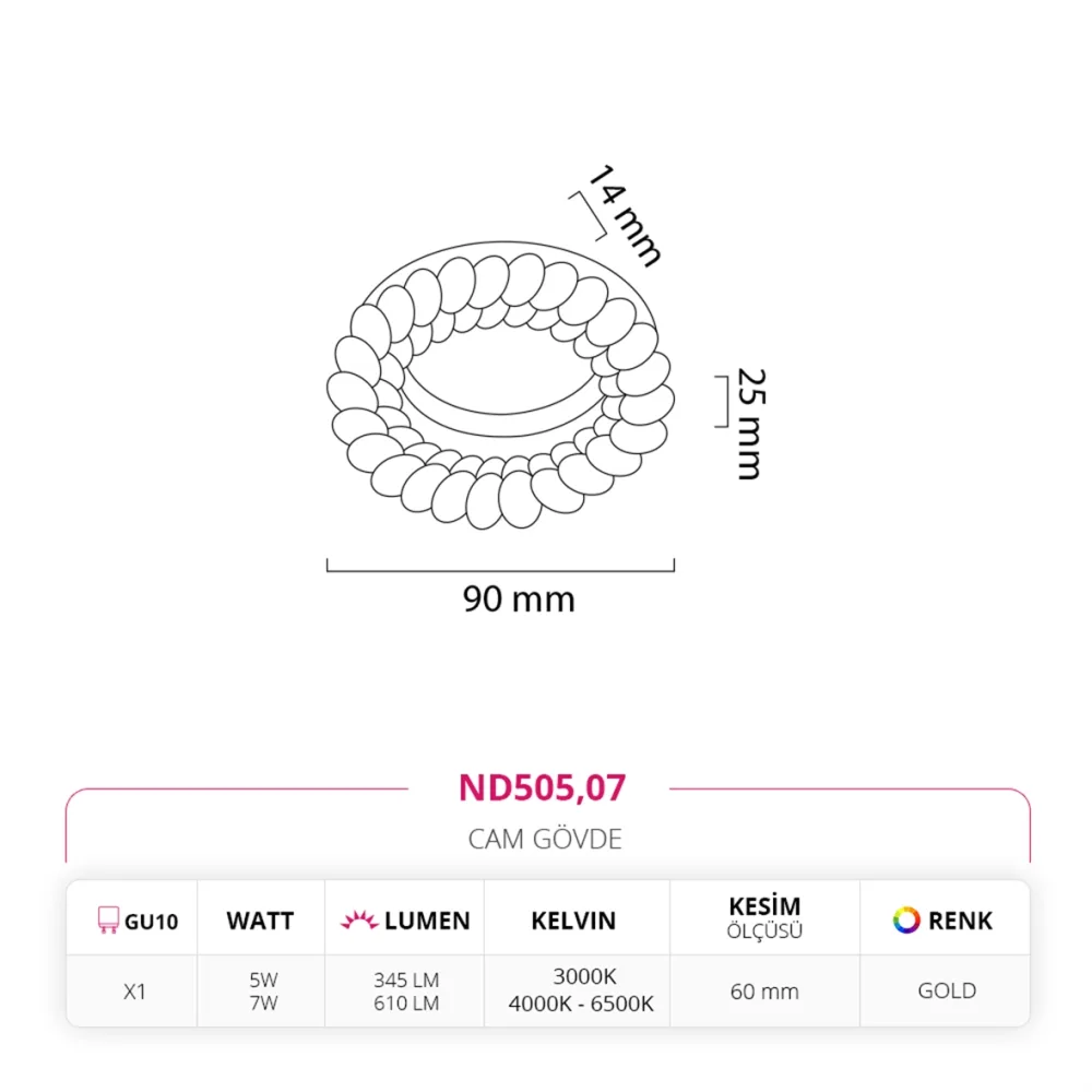 Nevo Sıva Altı Cam Spot Gold Nd505 — 2. görsel