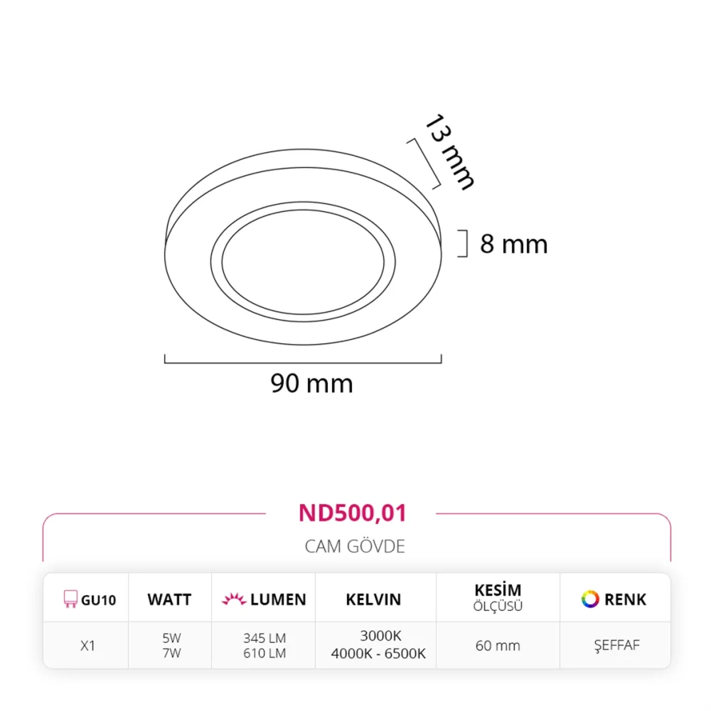 Nevo Sıva Altı Cam Spot Nd500 — 2. görsel