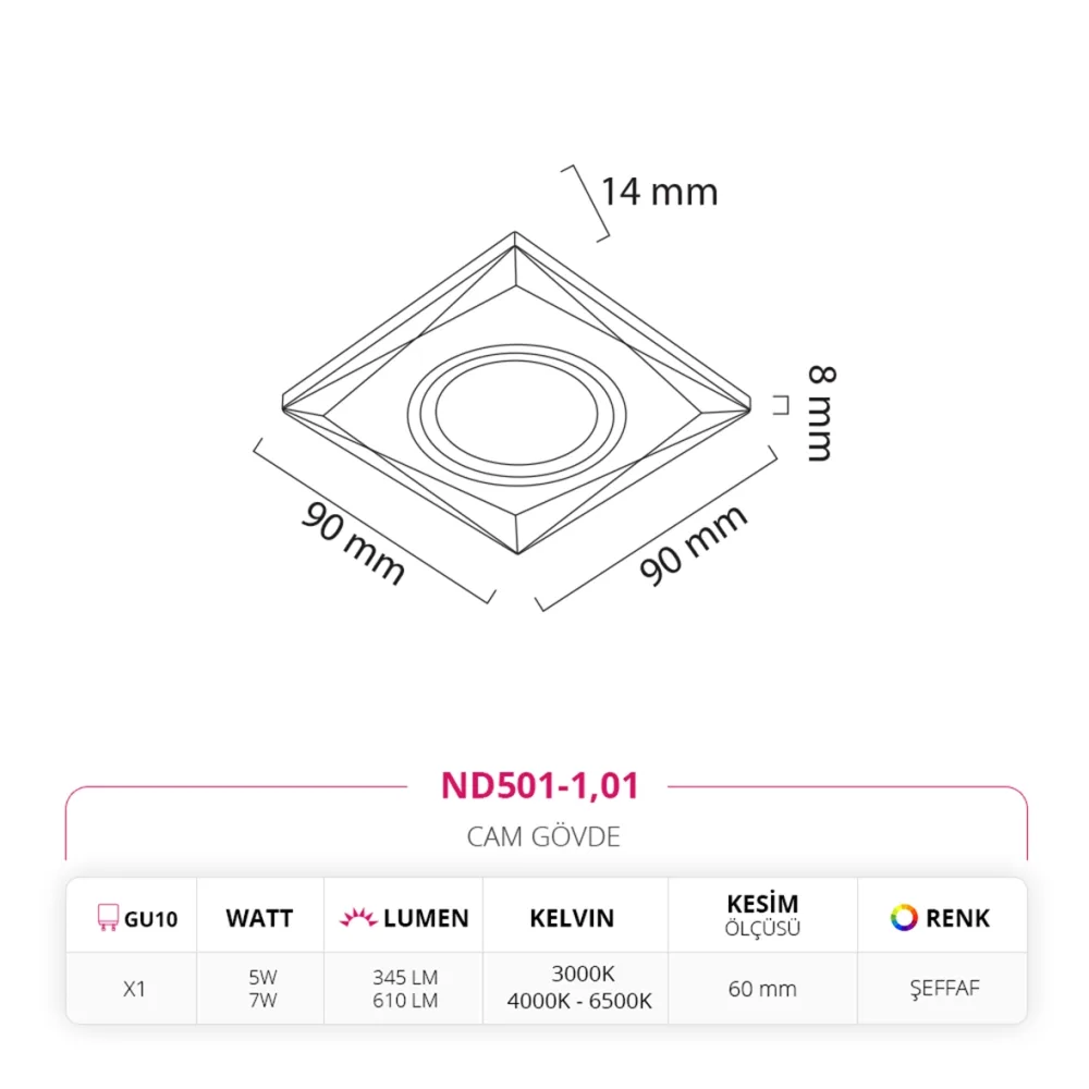Nevo Sıva Altı Cam Spot Nd501-1 — 2. görsel