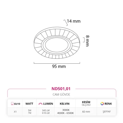 Nevo Sıva Altı Cam Spot Nd501