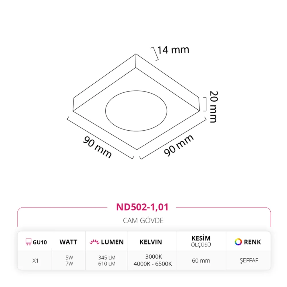 Nevo Sıva Altı Cam Spot Nd502-1 — 2. görsel