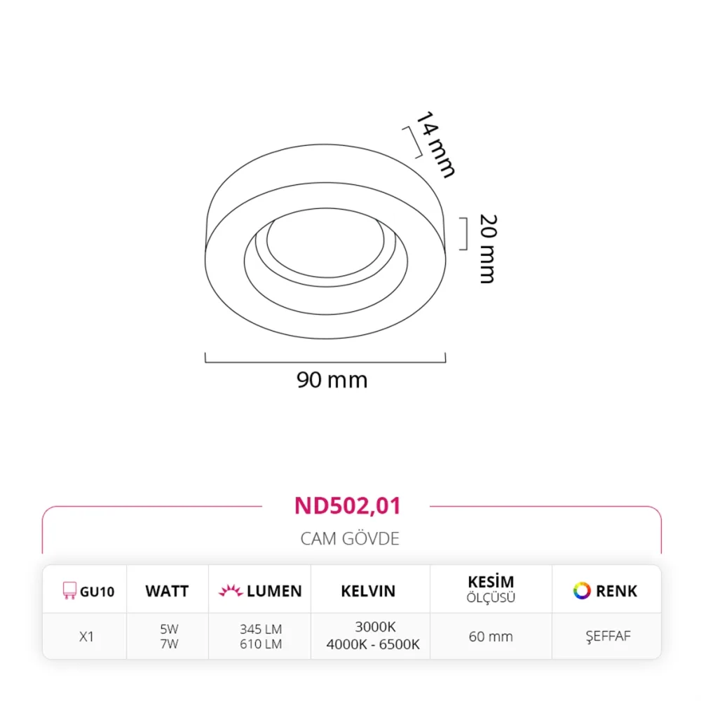 Nevo Sıva Altı Cam Spot Nd502 — 2. görsel