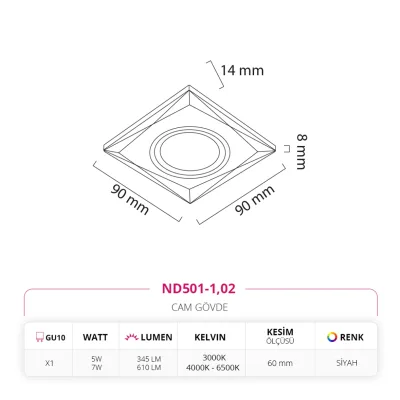 Nevo Sıva Altı Cam Spot Siyah Nd501-1