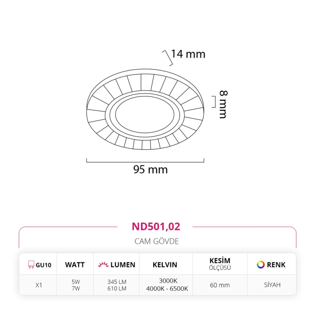 Nevo Sıva Altı Cam Spot Siyah Nd501 — 2. görsel
