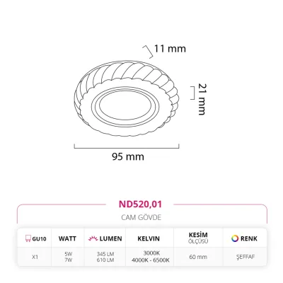 Nevo Sıva Altı Çerçeve Ledli Cam Spot Nd520 — 3. görsel