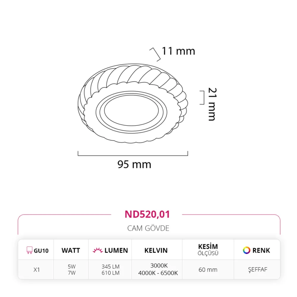 Nevo Sıva Altı Çerçeve Ledli Cam Spot Nd520 — 3. görsel