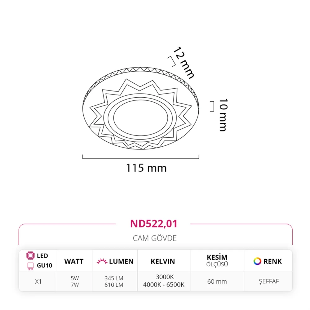 Nevo Sıva Altı Çerçeve Ledli Cam Spot Nd522 — 3. görsel