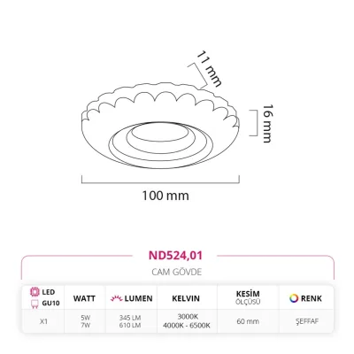 Nevo Sıva Altı Çerçeve Ledli Cam Spot Nd524 — 3. görsel